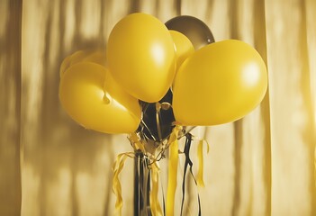 Poster - sales party balloons holiday yellow opening concept ceremonies top banner festive happiness surprise flying new decoration sale event fun ballon beautiful celebration nobody celebrate bright gift