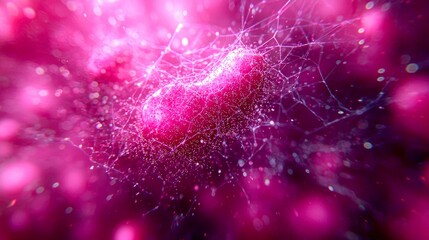 Poster - Microscopic Abstract: Pink Web of Life, Nature's Intricate Design