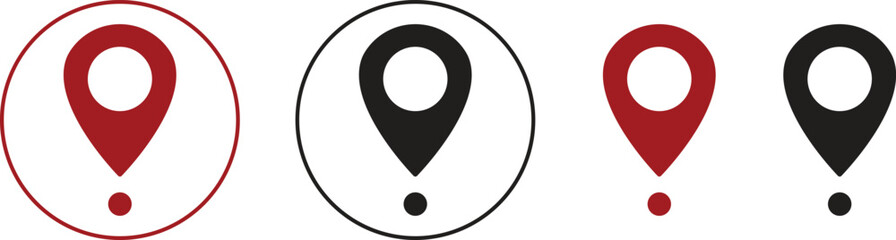 Poster - Set of map pin location icons. Modern map markers vector isolated on transparent background. GPS location symbol collection. Modern map markers global positioning system and travel destinations.