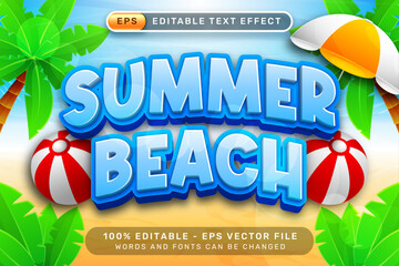 Poster - summer beach 3d text effect and editable text effect with a beach background