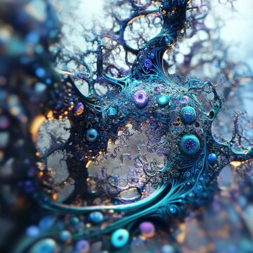 Abstract Fractal Art Blue Purple Gold Metallic Organic Structure