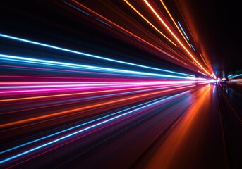 Wall Mural - Abstract image of long exposure light trails in blue pink and orange on a dark background