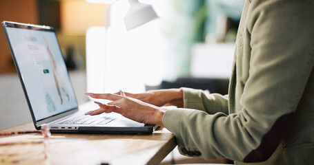 Aufkleber - Hands, employee and typing in office, laptop and copywriter with article for website, screen and online. Business, copywriting and person with tech for ad campaign, digital marketing and research