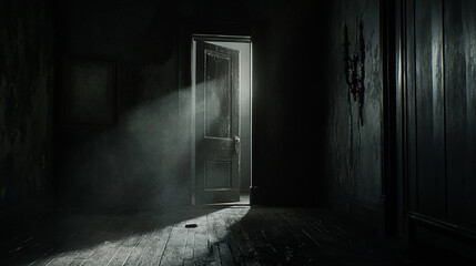 Wall Mural - Light from an open doorway spilling into a dark room