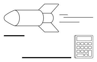 Poster - rocket moving swiftly signifies speed and progress calculator represents calculation and accuracy. i