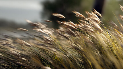 Wall Mural - Light wind moving tall grass in slow blur side view