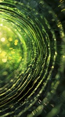 Poster - Abstract Swirling Green and Gold Lights Background with Bokeh Effect and Spiral Design
