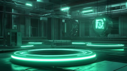 Poster - A neon green room with a large glowing circle in the center. The room is empty and the circle is the only object in the room