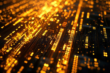Poster - Abstract digital data streams, glowing orange lines and nodes on a dark background, representing information flow.