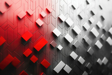 Poster - Abstract 3D rendering of red and white cubes on a geometric background.