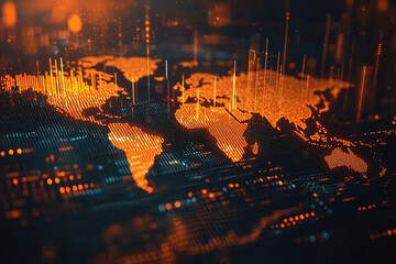 Poster - Global network, data streams illuminate world map, digital connectivity visualized.