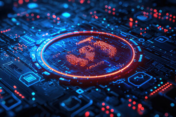 Poster - Global network data visualized on a futuristic circuit board, showcasing digital connectivity and technology.