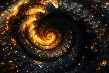 Aufkleber - A mesmerizing cosmic swirl of golden fire and dark matter, creating a stunning fractal pattern.