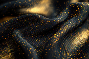 Poster - Luxurious black fabric with golden glitter, elegantly draped and shimmering.