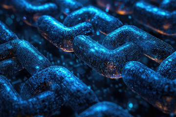 Poster - Abstract digital chain links, glowing blue, representing blockchain technology and data security.