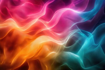 Aufkleber - Abstract image featuring flowing, transparent waves of vibrant colors, shifting from pink to orange to blue, creating a dreamy and ethereal atmosphere.
