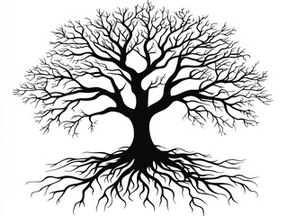 Bare tree roots winter stark graphic design