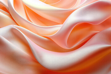 Poster - Peach-colored satin fabric gracefully draped, creating soft, flowing waves and luxurious texture.
