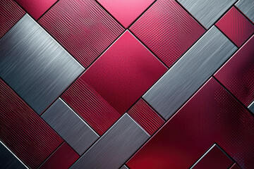 Poster - Abstract geometric pattern with burgundy and metallic silver squares, creating a modern and luxurious design.