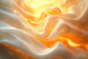 Aufkleber - Abstract golden waves flowing, illuminated by a soft, ethereal light creating a dreamlike, luxurious atmosphere.