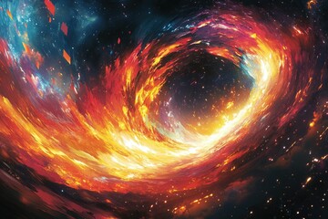 Poster - A swirling vortex of celestial fire and stardust creates a mesmerizing cosmic phenomenon in the deep expanse of space.