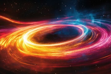 Poster - A vibrant cosmic spectacle with swirling nebulas, depicting the mesmerizing pull of a black hole in deep space.