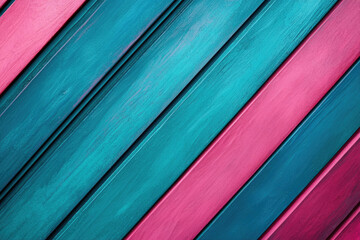 Poster - Diagonal teal and pink painted wooden planks create a vibrant, textured background.
