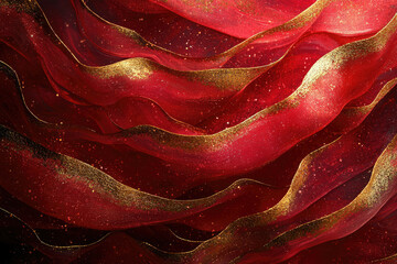 Poster - Red fabric with gold accents, luxurious and elegant texture, shimmering details.