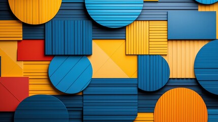 Fototapete - Vibrant artistic geometric shapes in bold blue and orange hues create a playful and dynamic abstract background perfect for modern design projects and digital art applications