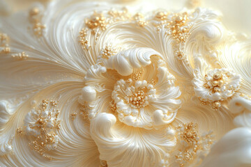 Poster - Intricate swirling cream and gold fractal art, resembling elegant floral patterns.