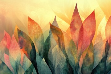Aufkleber - Abstract watercolor painting of floral forms with a warm color palette and translucent, layered effect.