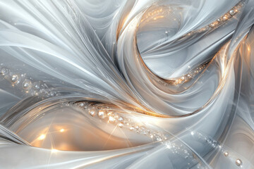 Poster - Abstract swirling gray and gold artwork with glowing bubbles, creating a luxurious and elegant design.