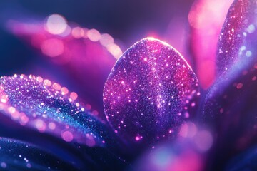 Aufkleber - Sparkling magenta flower petals catch the light, creating a magical, ethereal effect in a close-up macro shot with soft bokeh.