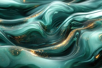Aufkleber - Abstract teal waves with golden accents create a mesmerizing, luxurious, and elegant flowing art piece.