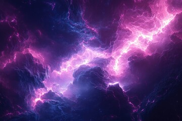 Poster - An ethereal display of neon pink and blue nebula clouds, radiating with cosmic energy and mystery.