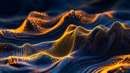 Fototapete - Abstract digital landscape with glowing particles and vibrant waves, showcasing a mesmerizing flow of light and texture in a modern design aesthetic