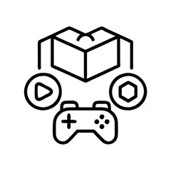 Fototapete - Game development and design icon with controller and box for ar vr gaming and metaverse concept design