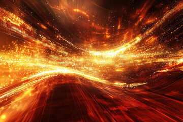 Aufkleber - Abstract digital art depicting flowing, glowing orange and gold data streams, suggesting speed and technological advancement.