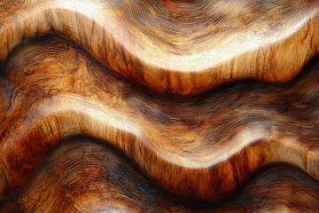 Aufkleber - Abstract wood carving with flowing, undulating waves; rich brown tones and textures.