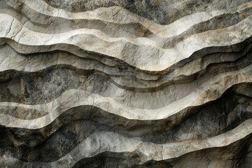 Poster - Abstract layered rock formation, showcasing undulating patterns and textures in grayscale.