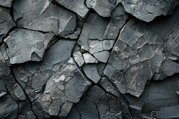 Poster - A close-up view of dark, fractured rock surface showing intricate cracks and textures.