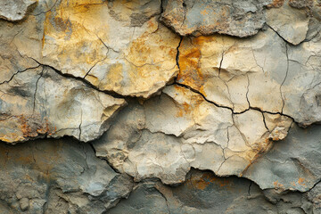 Poster - Close-up view of cracked and weathered rock surface showing texture and color variations.