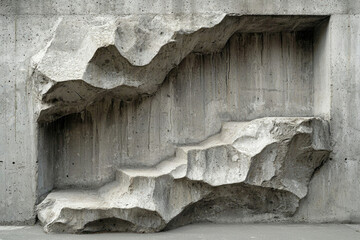 Poster - Abstract concrete sculpture resembling eroded rock formations, integrated into a wall.
