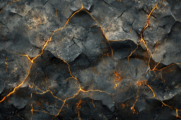 Aufkleber - Dark, cracked rock surface with glowing orange veins of lava or magma seeping through.