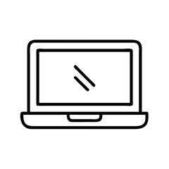 Poster - Laptop computer vector icon for technology and business use in minimalist outline style for design needs
