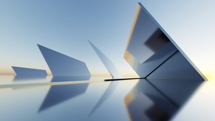 Poster - 3d illustration of abstract minimal architecture background, geometric architectural with chrome or metallic arch design