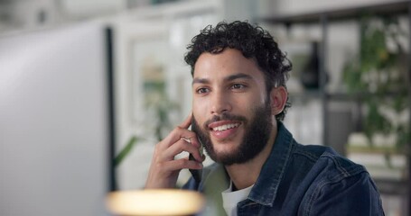 Aufkleber - Phone call, discussion and man in office for explaining creative project to client at night. Cellphone, business and male magazine editor on mobile conversation for deadline management in workplace.
