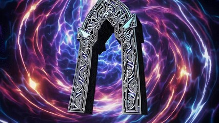 Poster - Majestic Dimensional Gate in a Vibrant Cosmic Background