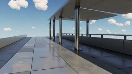 Poster - Futuristic Walkway Scene with Minimalist Design and Greenery