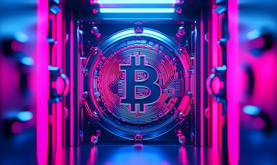 Poster - Futuristic Concept of Bitcoin Vault with Secured Technology Design